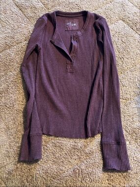 aerie Ribbed Henley Long-Sleeve Top